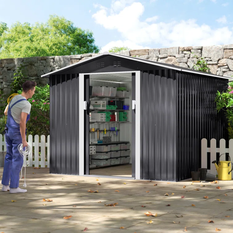 8 ft. W x 8 ft. D Metal Storage Tool Shed Outdoor Storage Shed With Sliding Doors and Vents