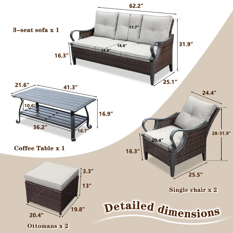 Ranaye 7 Person Wicker Outdoor Patio Sectional