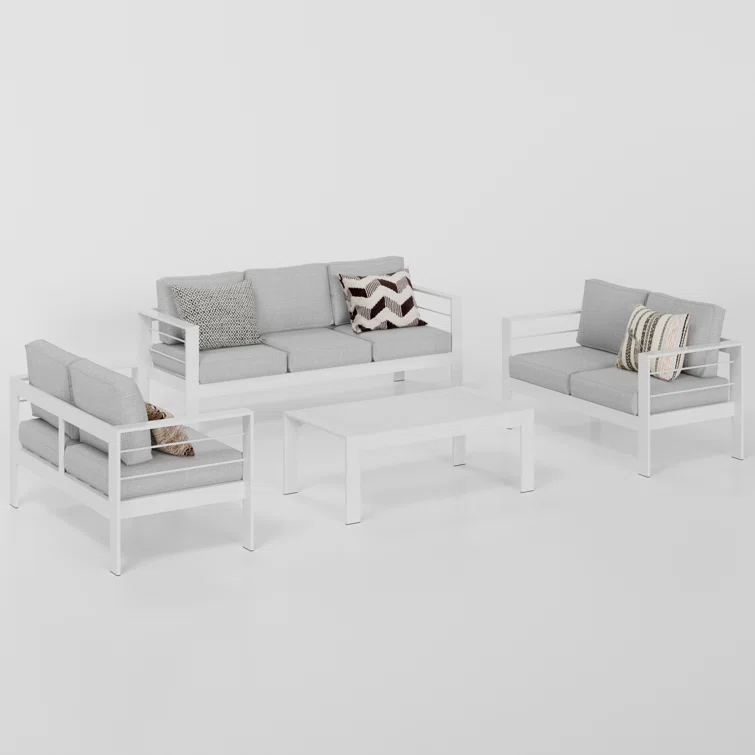 4-Piece  Aluminum Patio Conversation Set With Cushions