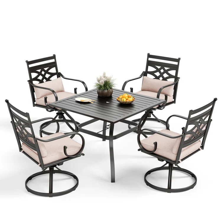 Alyah 4 - Person Rectangular Outdoor Dining Set with Swivel Dining Chairs, Cushions & Pillows