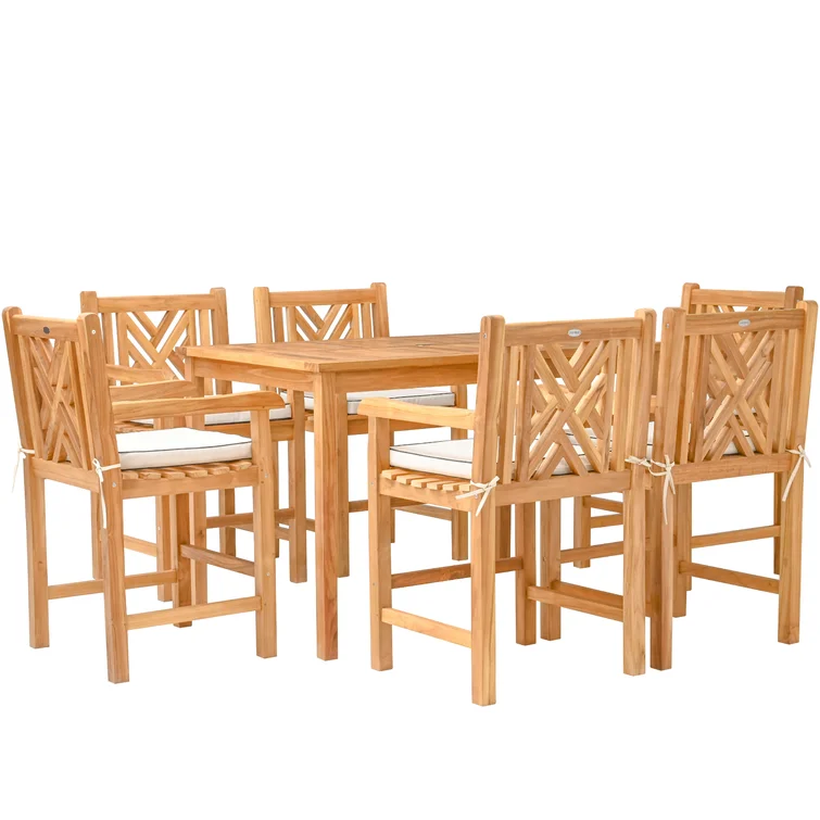 6 - Person Rectangular Teak Outdoor Dining Set with Cushions