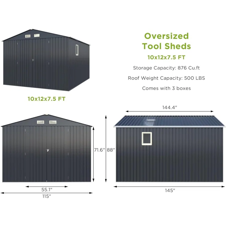 Nordic Cottage 12 ft. W x 10 ft. D Metal Storage Shed
