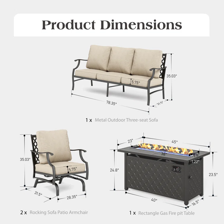 Asfand 5 - Person Patio Conversation Set with Rocking Lounge Chairs & Firepit Table
