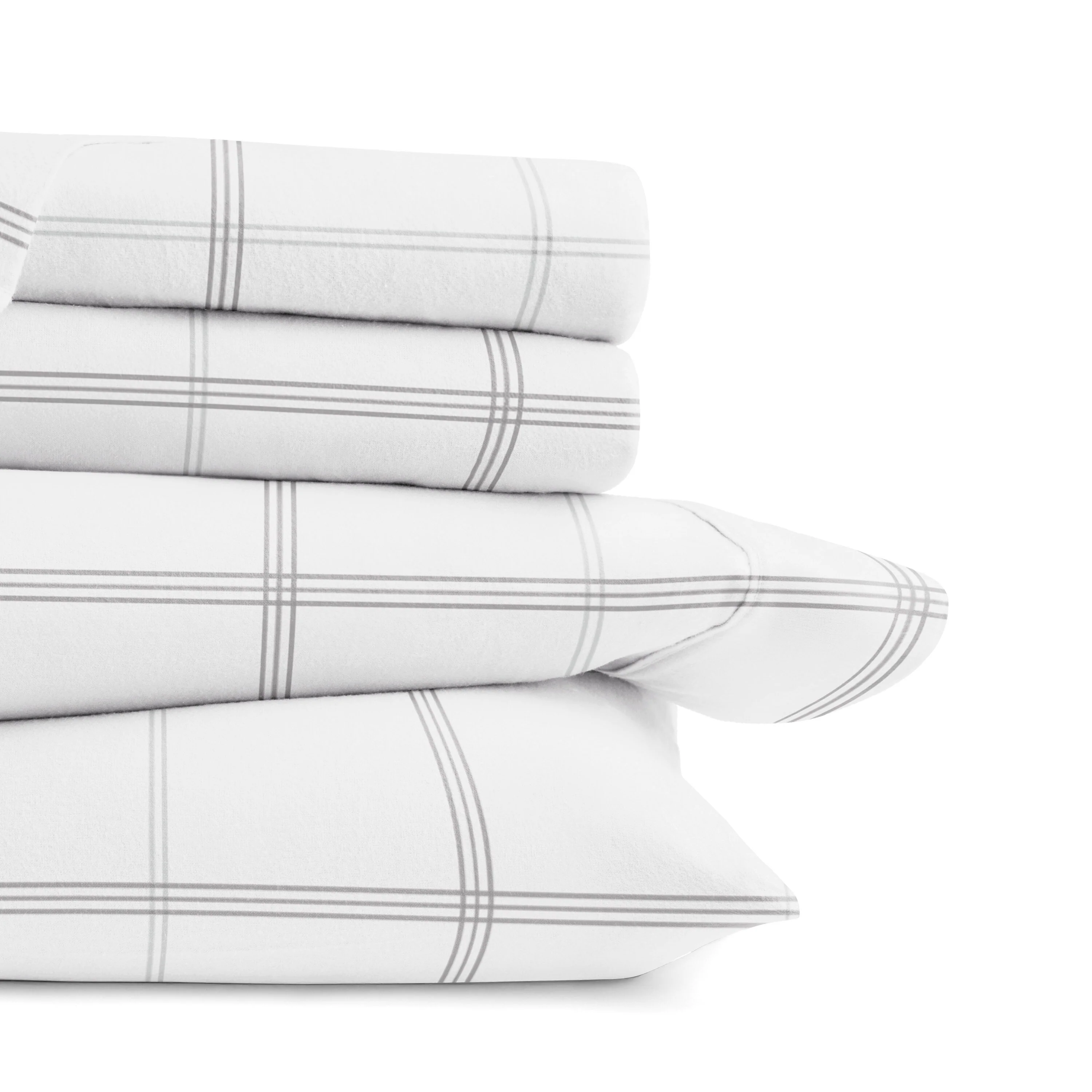 Becky Cameron Checkered 4 Piece 100% Cotton Brushed Flannel Deep Pocket Bed Sheet Set