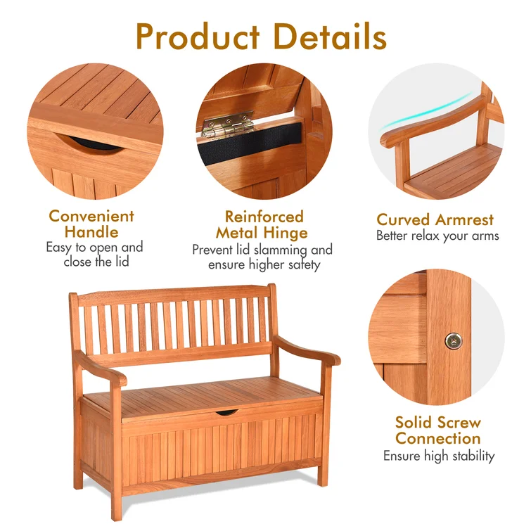 Topbuy 42'' W 33 Gallons Water Resistant Solid Wood Eucalyptus Storage Bench in Natural