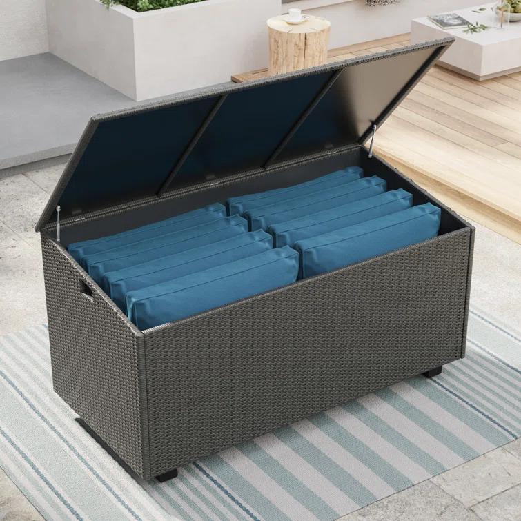 Kristiana 204 Gallon Water Resistant Wicker / Rattan Outdoor Deck Box with Metal Sled Base