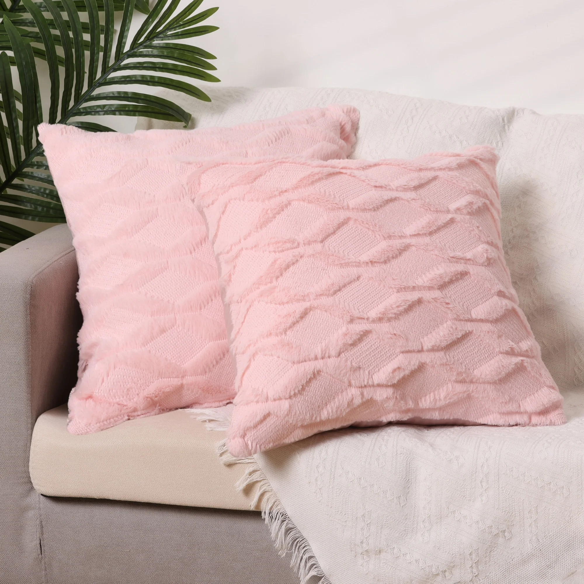 Set of 2 Soft Short Plush Decorative Throw Pillow Covers Luxury Style Cushion Pillow Cover