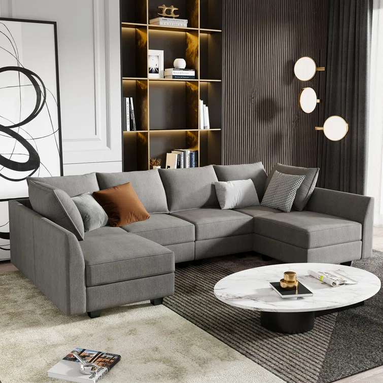 U Shaped Modular Sectional Sofa with Chaise Reversible Upholstered Sectional Couch