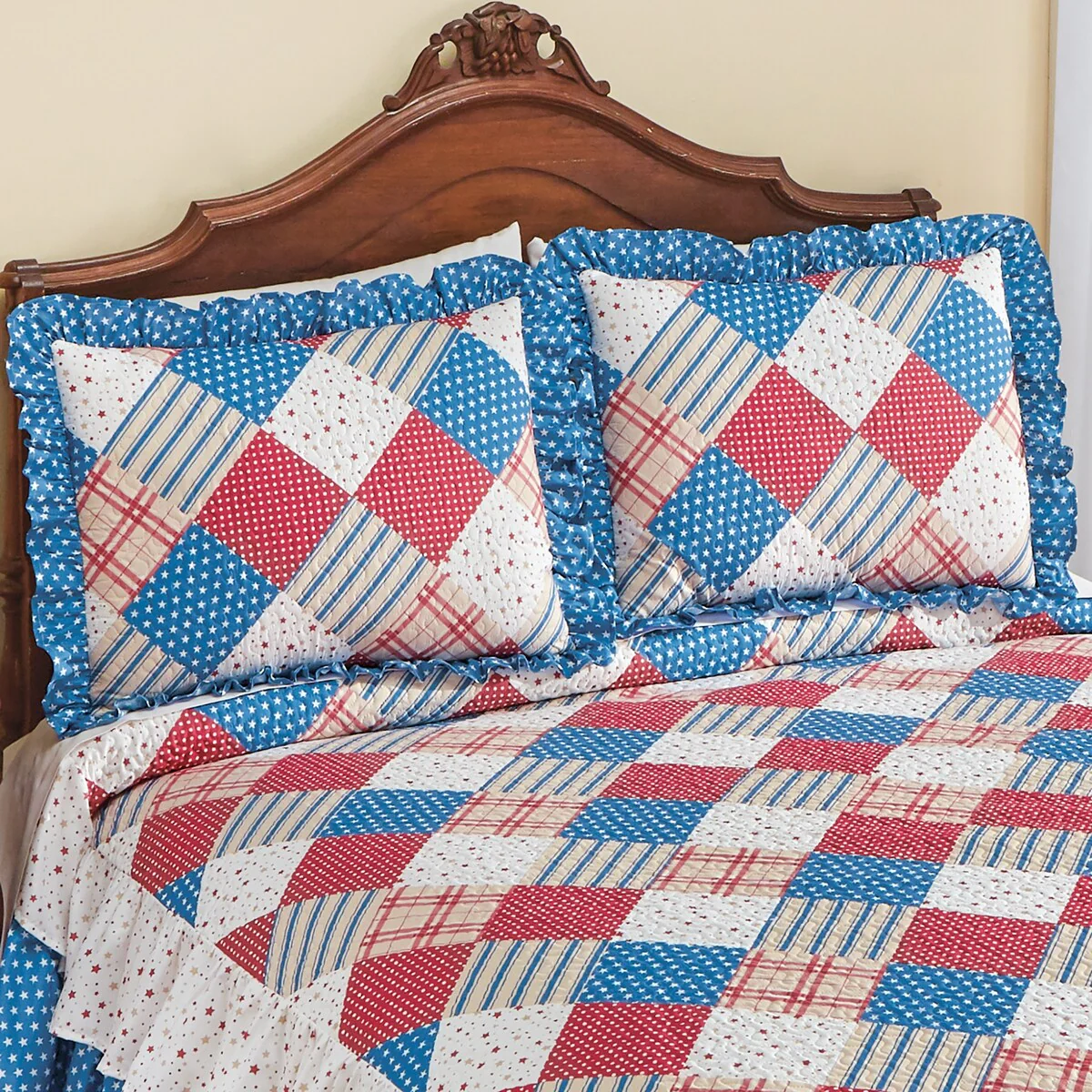 Glory Americana Patchwork Triple Ruffle Pillow Sham