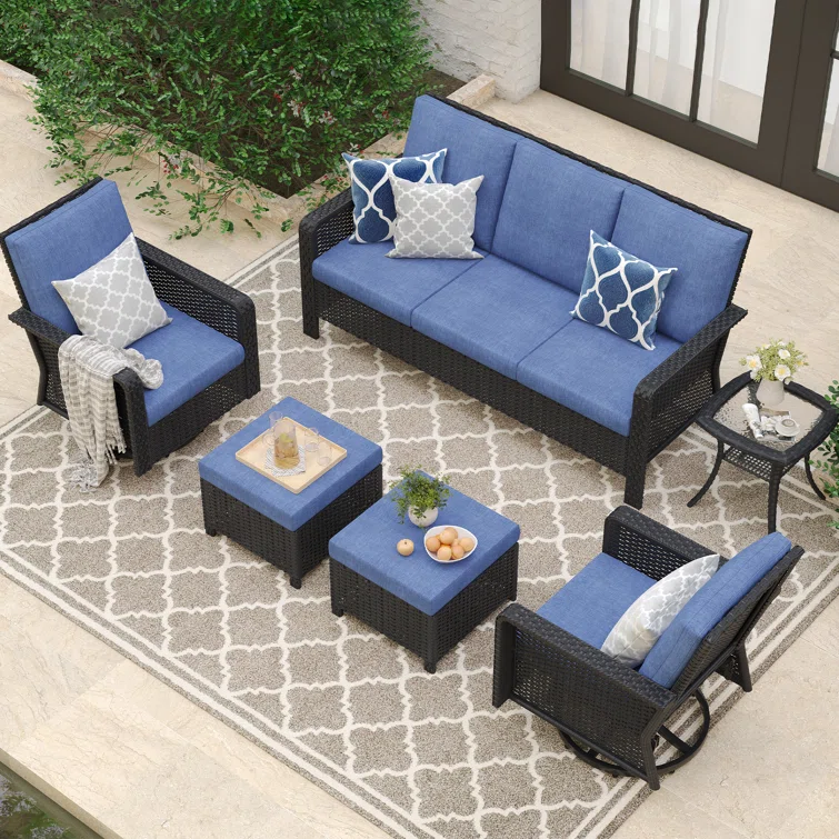 Torgeir 6 Piece Patio Set Rattan Outdoor Furniture Set with Cushions
