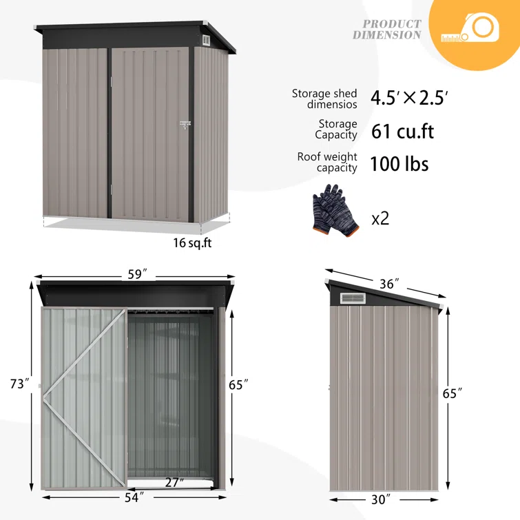 4.5 ft. W x 2.5 ft. D Metal Lean-To Storage Shed