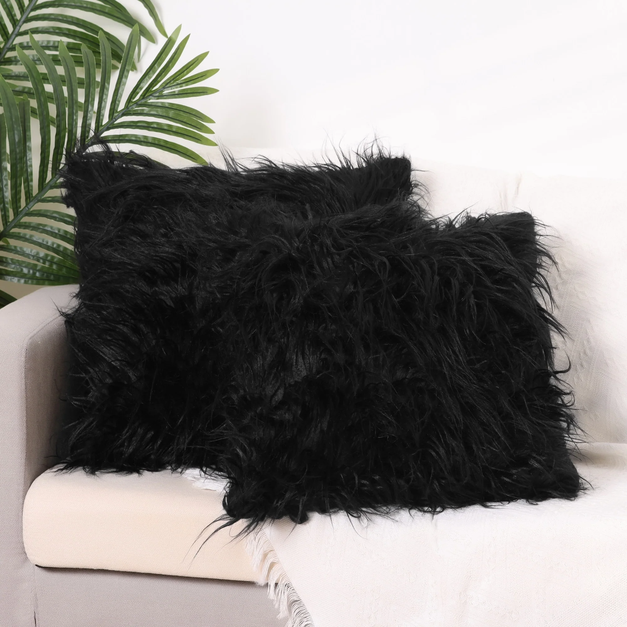Pack of 2 Plush Decorative Solid Throw Pillow Covers Modern for Sofa Home Bedroom
