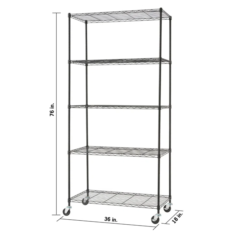 72" H x 36" W x 18" D 5 Tier Wire Shelving with Wheels