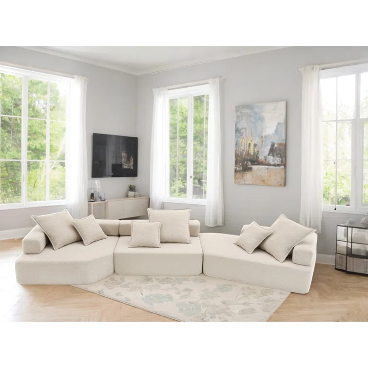 Luxury Oversized Modular Boucle Sofa Set, Convertible Sleeper Couch, Foam-filled Sofa Bed, 3-piece Free Combination For Living Room
