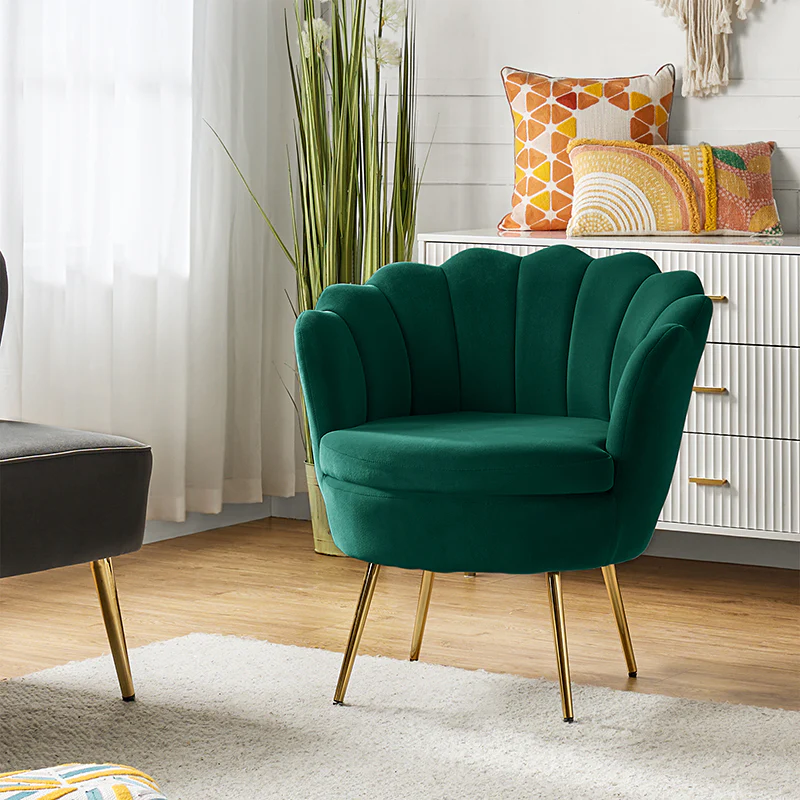 Evelia Velvet Scalloped Barrel Chair