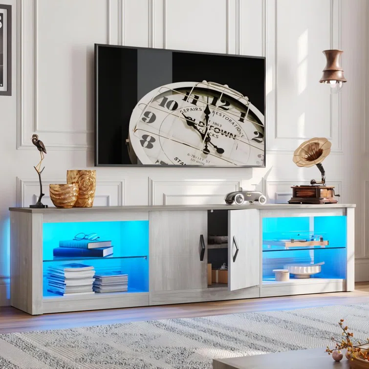 Brandenburg 70 Inch Led TV Stand for 75 Inch TV Large Entertainment Center Gaming with Adjustable Glass Shelves