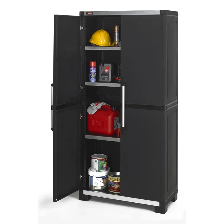 Keter XL Pro Durable Resin Storage Cabinet and Tool Storage Organizer with Lockable Doors and Shelves for Home Garage or Workshop, Black