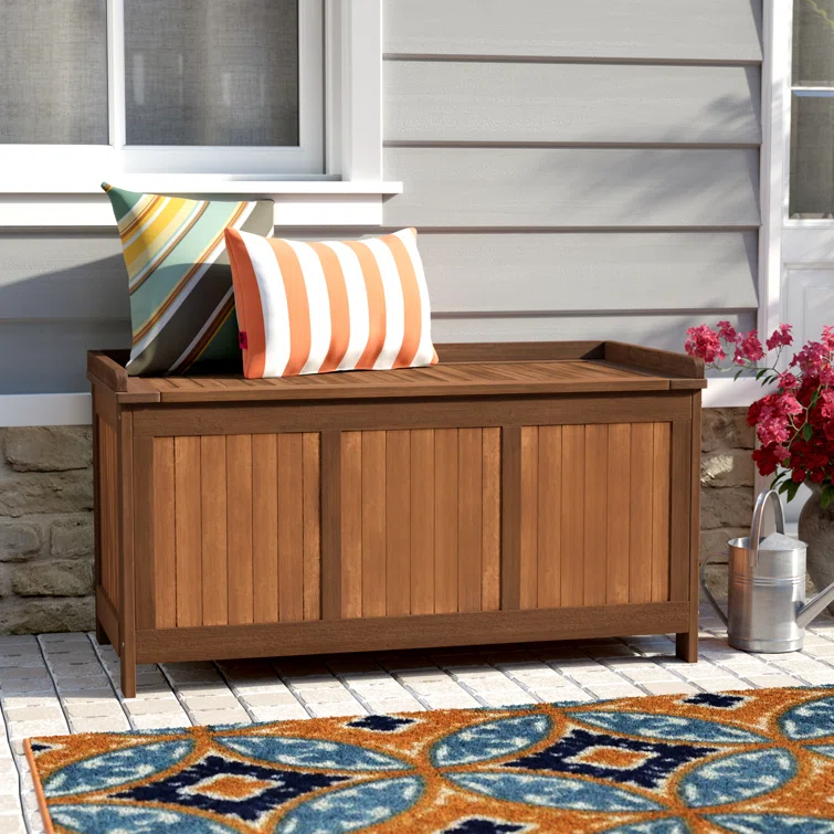Loon Peak® Ermont 44.5'' W 65 Gallons Water Resistant Solid Wood Deck Box in Natural