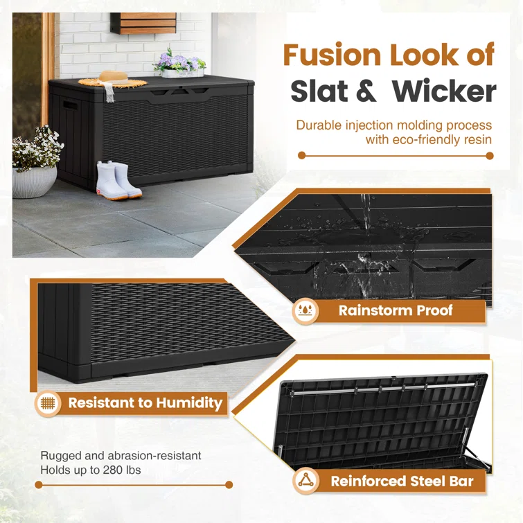 Furmax 48'' W 100 Gallons Plastic Lockable Deck Box