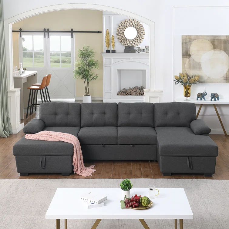 Micia Symmetrical Upholstered Sleeper Sectional Sofa and Chaise