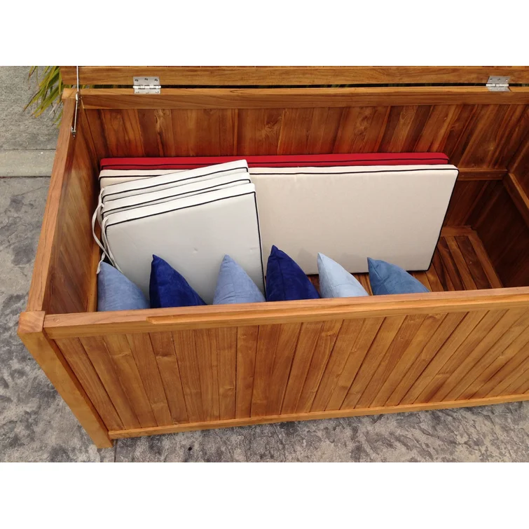 Bay Isle Home™ Everleigh 63'' W Water Resistant Solid Wood Teak Deck Box in Honey Tone Teak