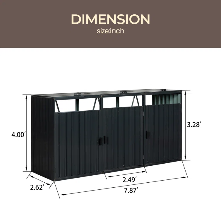 8 ft. W x 3 ft. D Stainless Steel Horizontal Garage Shed