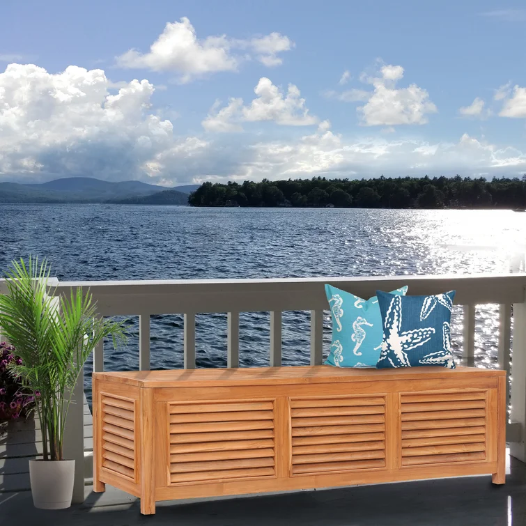 Chic Teak 76'' W Water Resistant Solid Wood Teak Deck Box in Honey Tone Teak