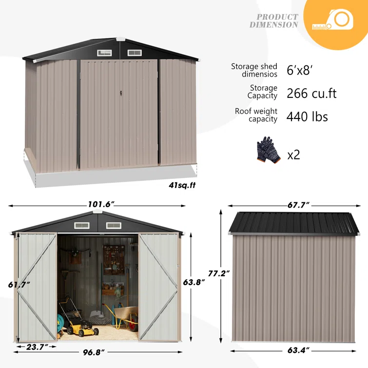 8 ft. W x 6 ft. D Galvanized Steel Storage Shed