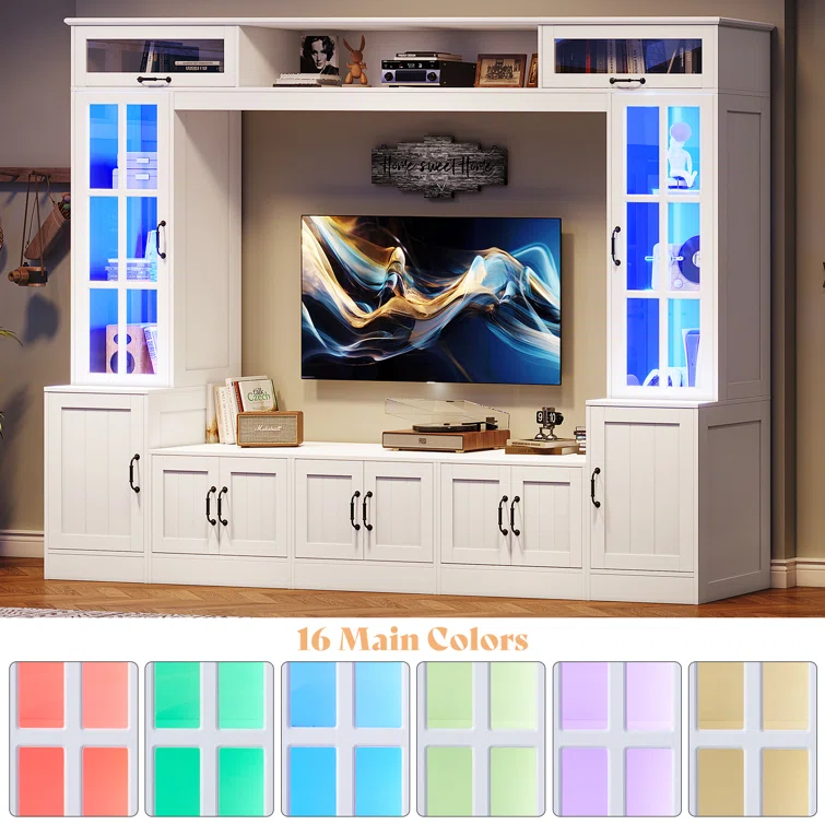 Brayden Studio® Wall Unit TV Stand With Storage , Modern TV Console With Led Lights, Media Entertainment Center With Bookshelves