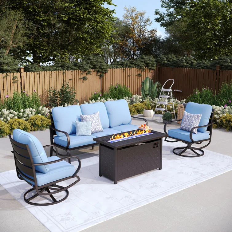 Tapasi 5 - Person Patio Conversation Set with Swivel Lounge Chairs & Firepit Table