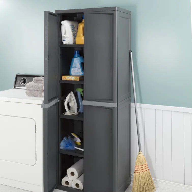Sterilite 4 Shelf Cabinet, Heavy Duty, Easy Assembly Storage Unit, Organize Bins in Garage, Basement
