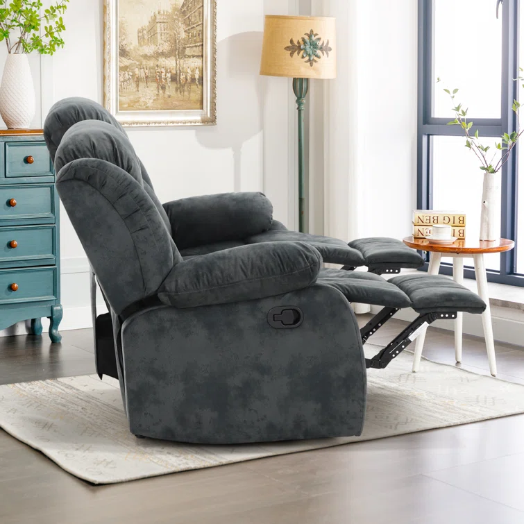 Oxier 84'' Wide Short Plush Fabric Cushion Back Manual Reclining Sofa with Skin-Friendly Upholstery