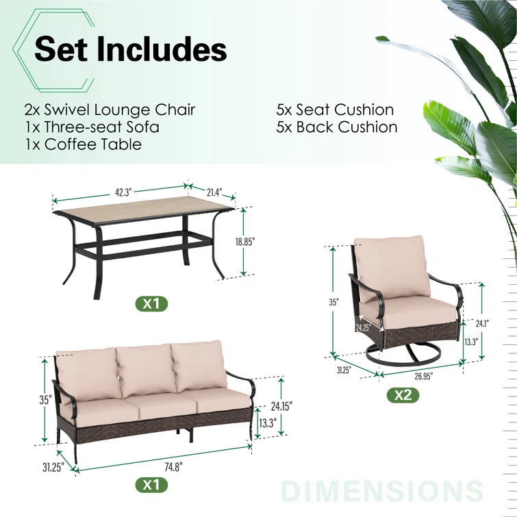 Argyri 5-7-Person Patio Conversation Set with Swivel Lounge Chairs & Sofa