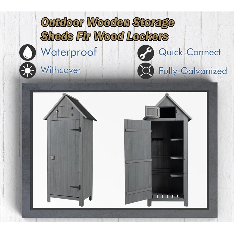 Outdoor 2 ft. x 1.5 ft Solid Wood Vertical Tool Shed