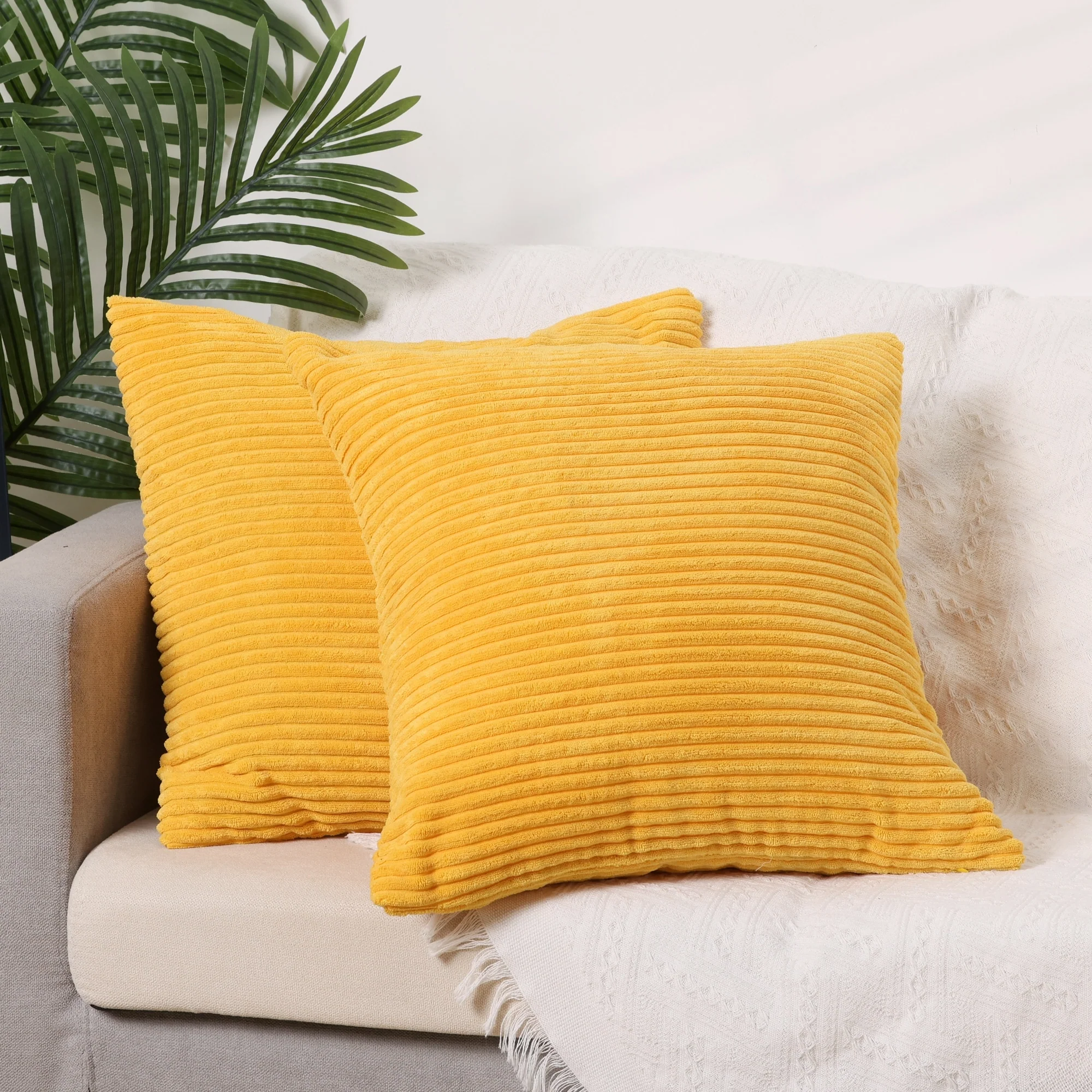 Pack of 2 Corduroy Decorative Pillow Covers Modern Solid Striped Pillow Covers