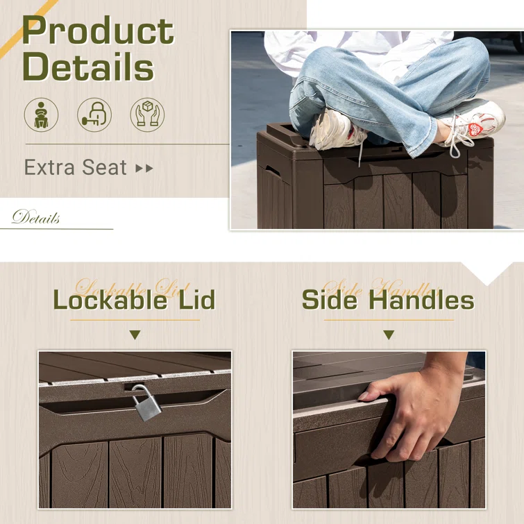 GUNJI 22.04'' W 28 Gallons Water Resistant Resin Lockable Deck Box