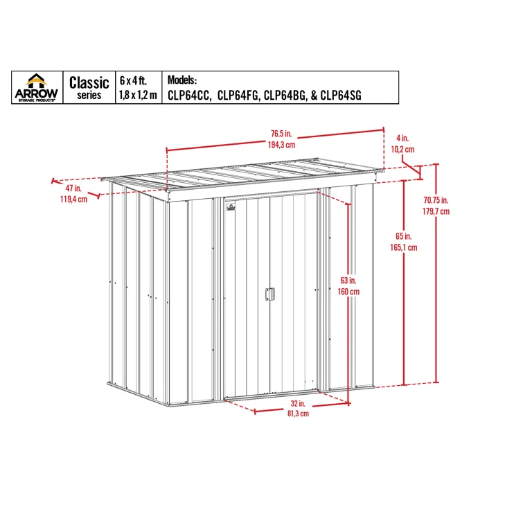 Arrow 6 ft. W x 4 ft. D Metal Tool Shed