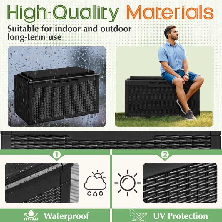 GUNJI 48'' W 100 Gallons Water Resistant Resin Lockable Deck Box