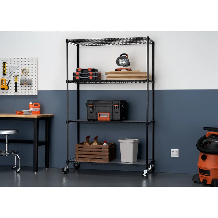 48" W x 18" D x 72" H 4 Tier Wire Shelving with Liners and Wheels