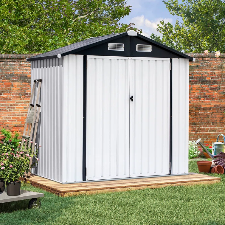 6 ft. W x 4 ft. D Metal Vertical Storage Shed, White&Black