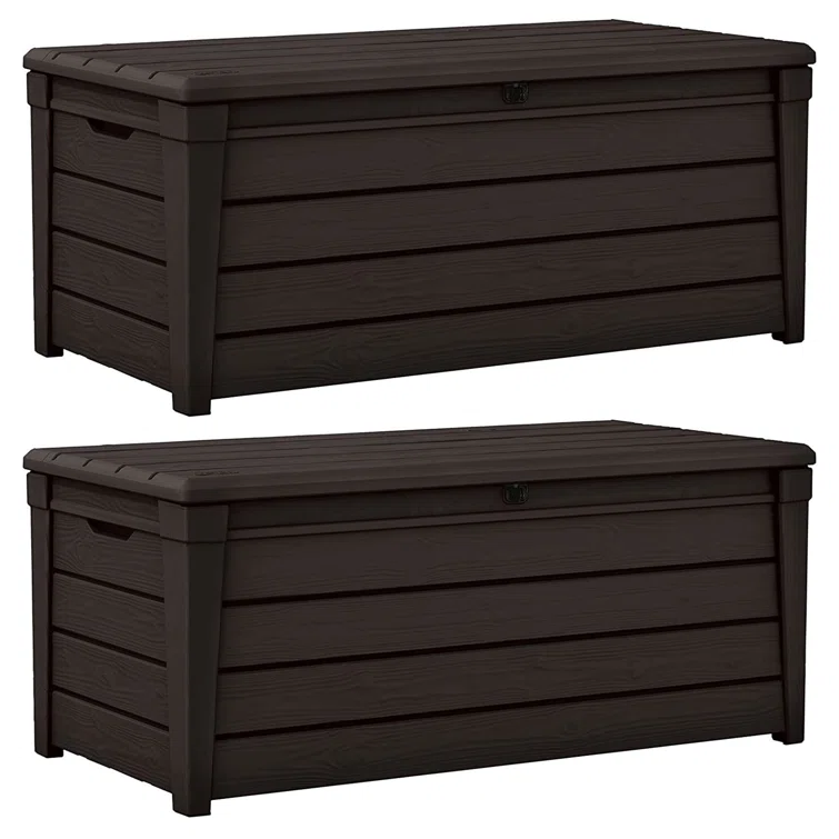 Keter 27.5'' W 120 Gallons Water Resistant Resin Lockable Deck Box in Brown<!-- --> <!-- -->(Set of 2)