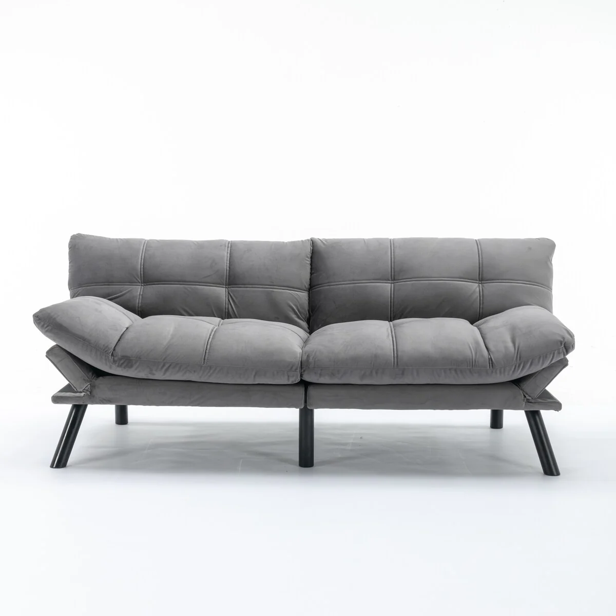 Trendy And Modern Style Grey Velvet Upholstered Sleeper Sofa Bed,2-Seater Adjustable Backrest Armless Sofa