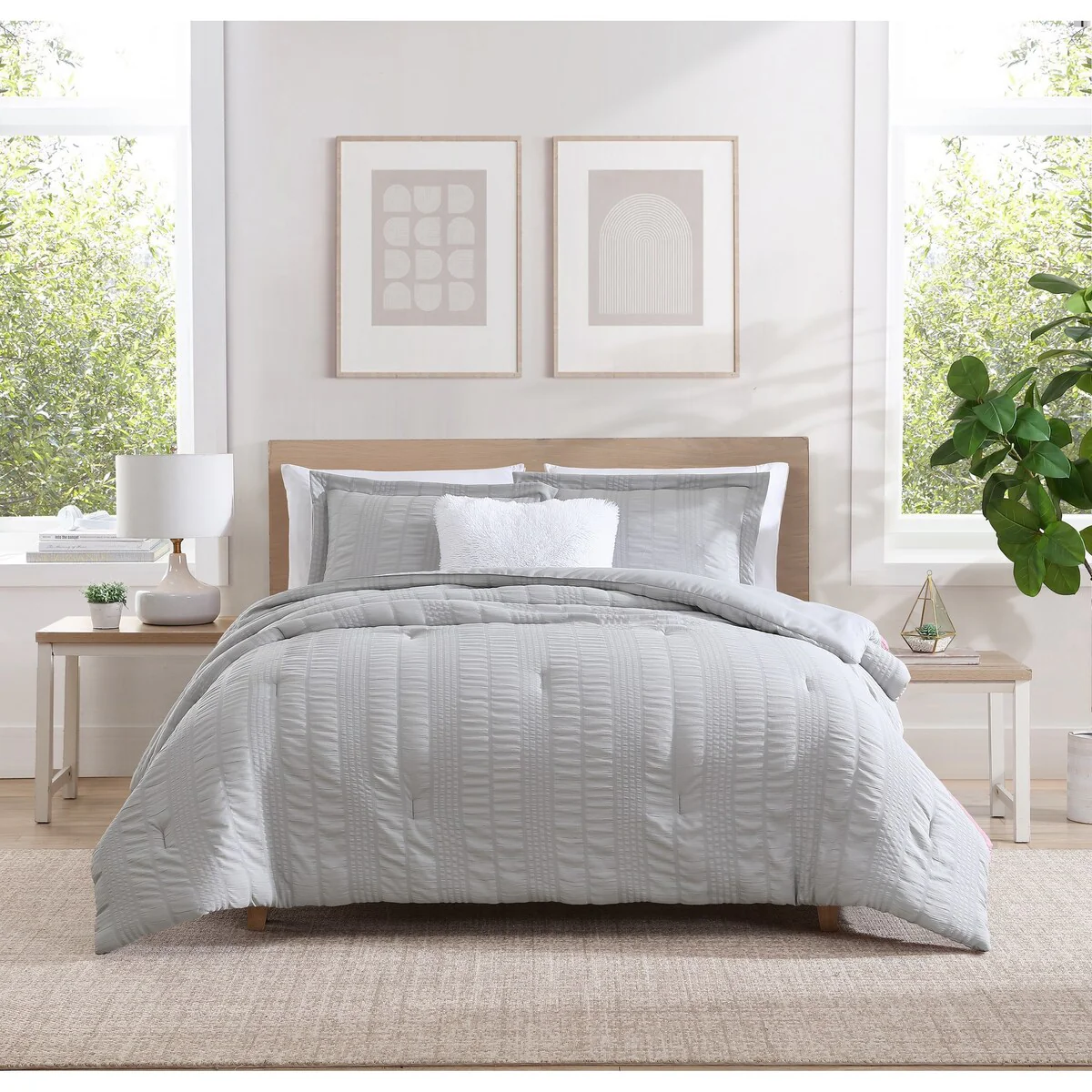 CEDAR COURT Morgan Textured Seersucker Stripe Soft Polyester Seersucker Comforter Set