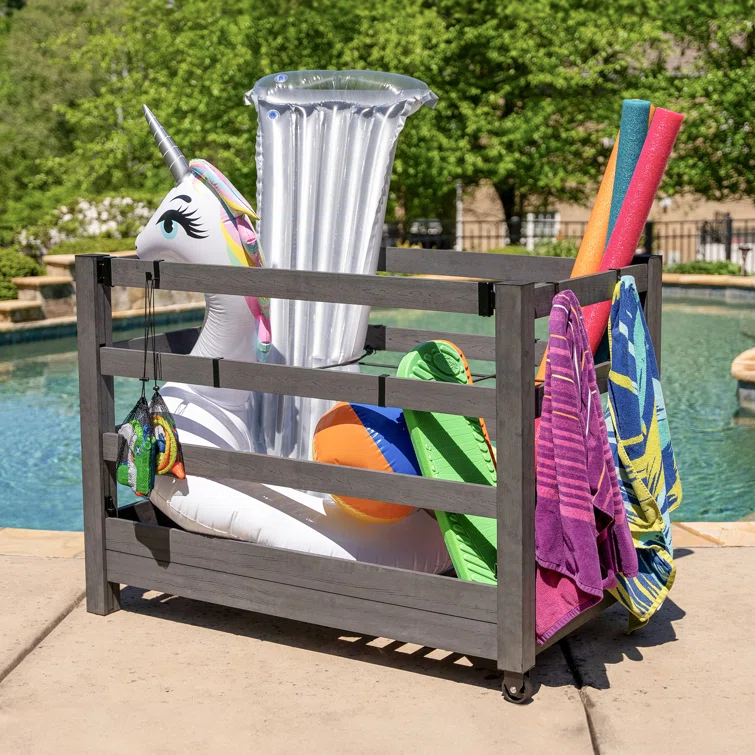 Zippity 3.4 Ft. H X 4.6 Ft. W X 2.8 Ft L WoodTek Poolside Organizer For Pool Toys, Floats, And Accessories