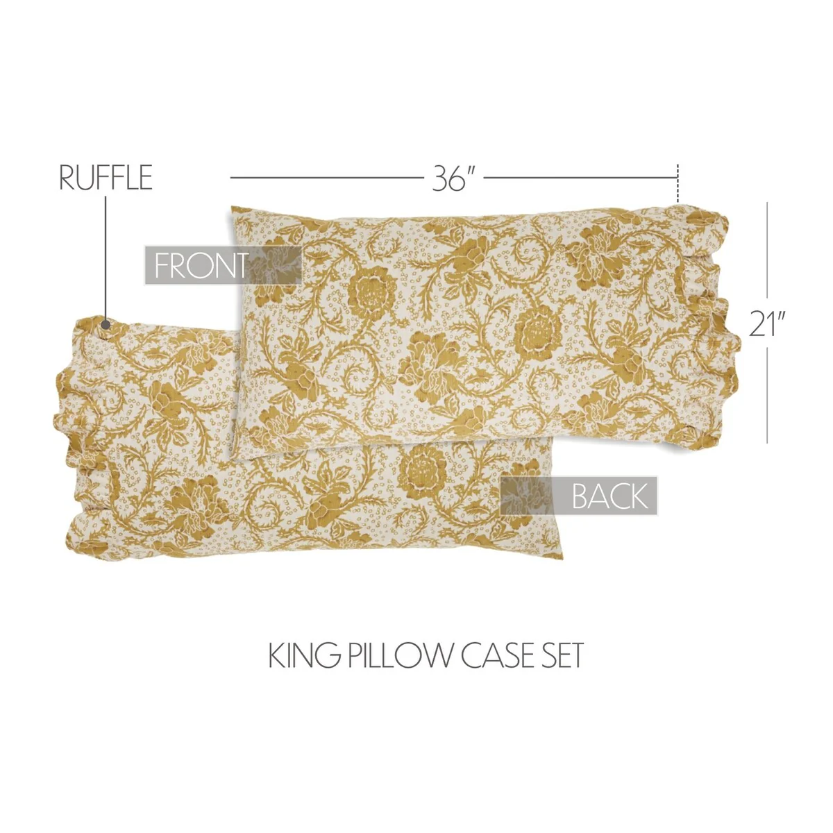Dorset Gold Floral Ruffled King Pillow Case Set of 2 21x36x4