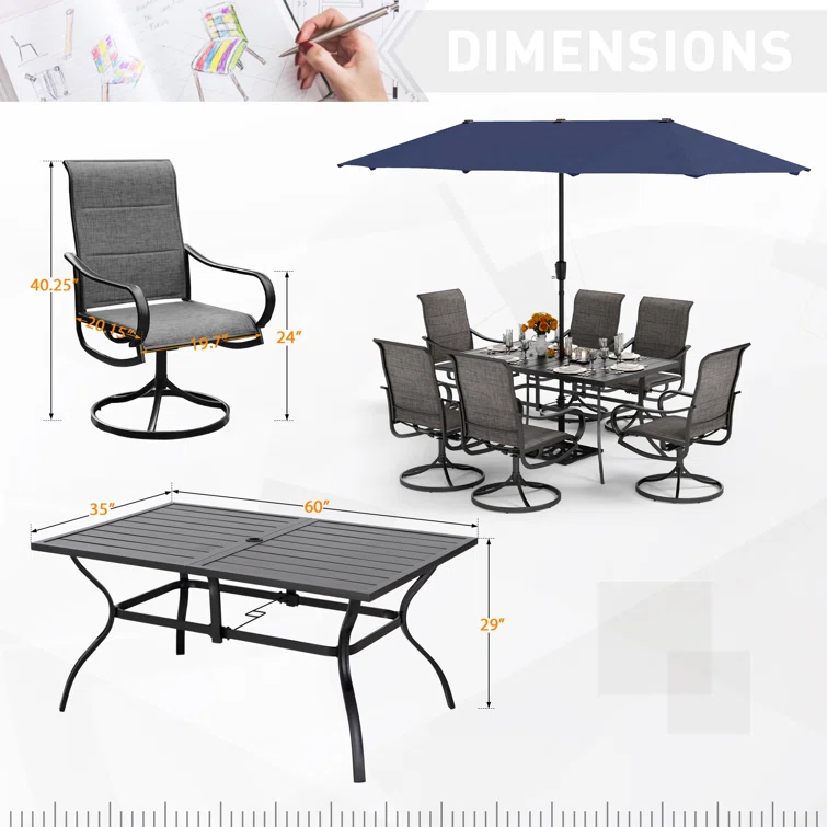 Alyah 6 - Person Rectangular Outdoor Dining Set