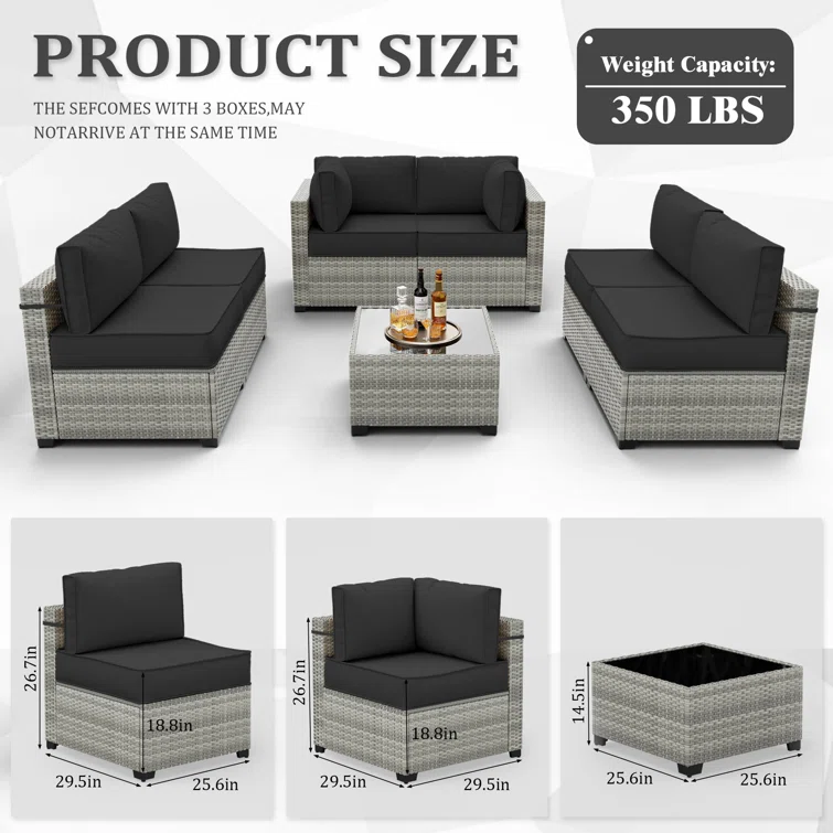 7 Piece Rattan Sectional Seating Group With 5-inch Thicker Cushions