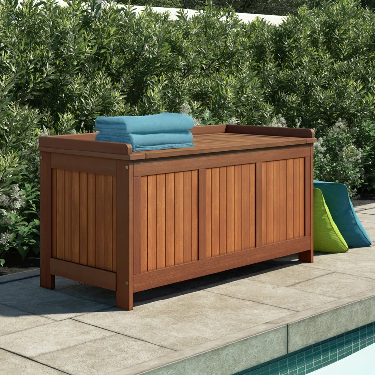 Loon Peak® Ermont 44.5'' W 65 Gallons Water Resistant Solid Wood Deck Box in Natural