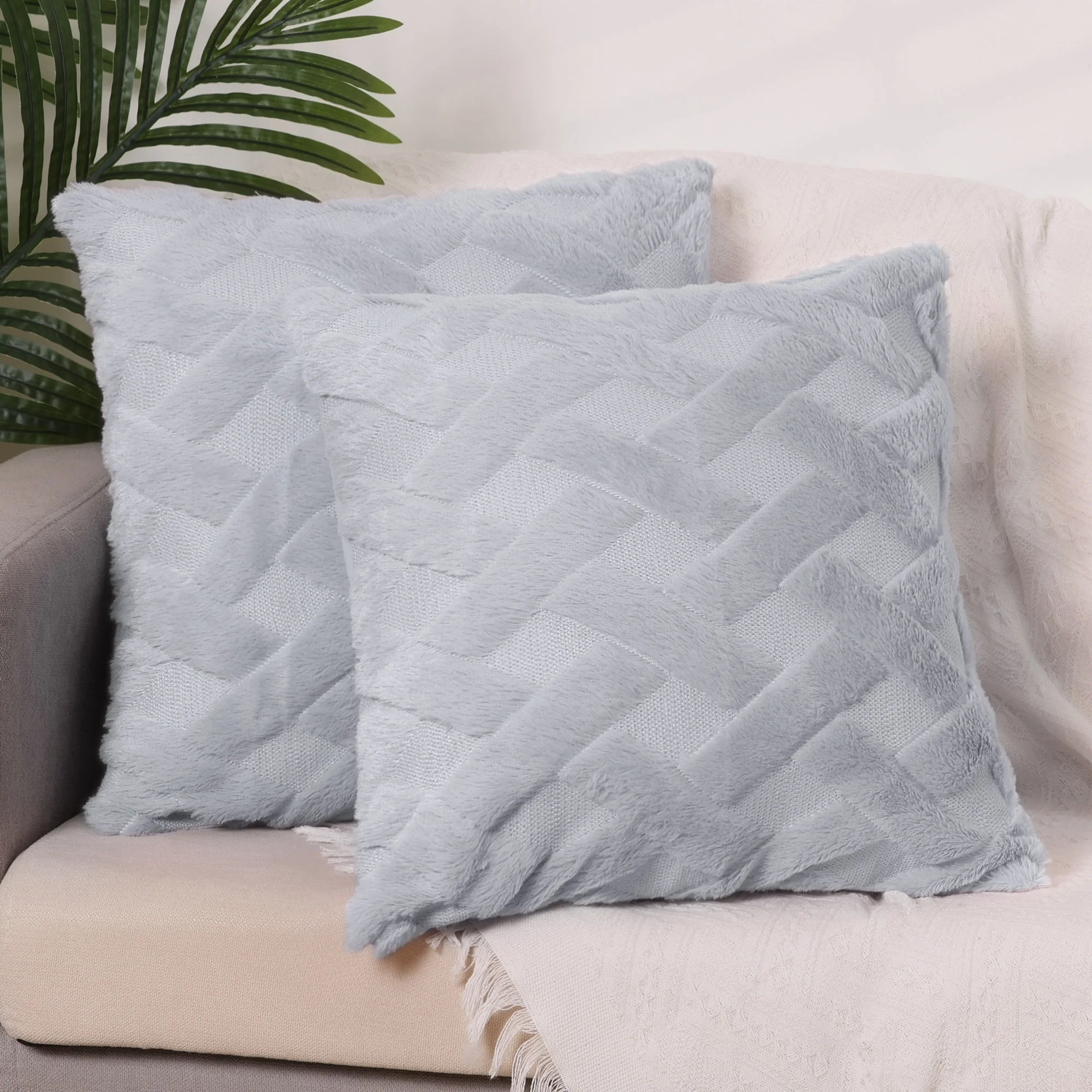 2 Pcs Soft Plush Decorative Throw Pillow Covers Boho Cushion Case with Velvet