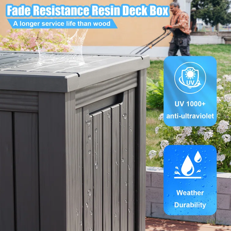 LeHom 60.8'' W 150 Gallons Water Resistant Resin Lockable Deck Box